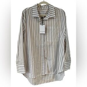 Lola River Striped Button-Down Shirt in Cream and Gray